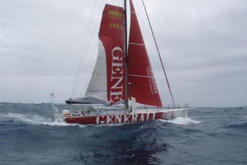 Generali drifting under reduced sail with injured Yann below